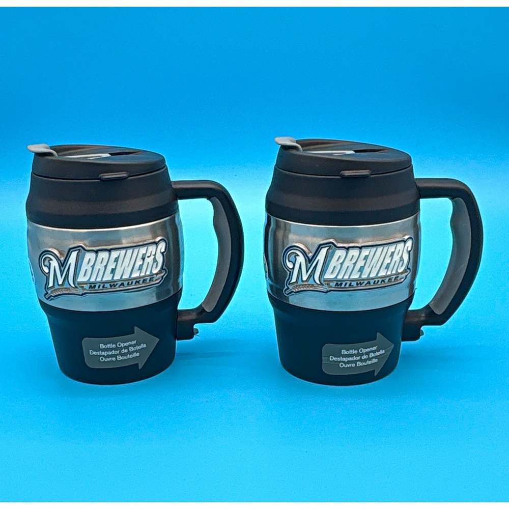 InZone Milwaukee Brewers Logo 20oz Travel Mug Set of 2 w/ Lids Bottle Opener